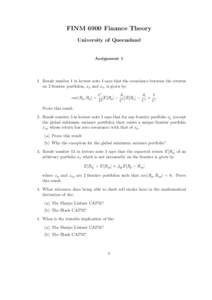 FINM 6900 Finance Theory University of Queensland Assignment[removed]Result number 1 in lecture note 1 says that the covariance between the returns