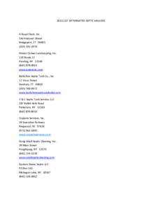 2013 LIST OF PERMITED SEPTIC HAULERS    A Royal Flush, Inc.    146 Andover Street   