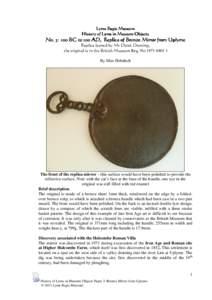 Lyme Regis Museum History of Lyme in Museum Objects No. 3: 100 BC to 100 AD, Replica of Bronze Mirror from Uplyme Replica loaned by Mr Derek Denning, the original is in the British Museum Reg. No[removed]