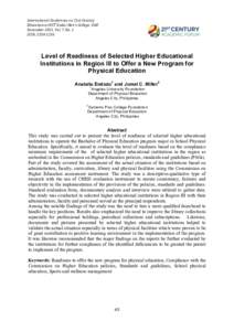 International	Conference	on	21st	Century	 Education	at	HCT	Dubai	Men’s	College,	UAE		 November	2015,	Vol.	7,	No.	1 ISSN:	Level of Readiness of Selected Higher Educational