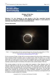 ASA Factsheet No.25 Solar Eclipse 10 May[removed]Page 1 of 5 Eclipse of the Sun 10 May 2013