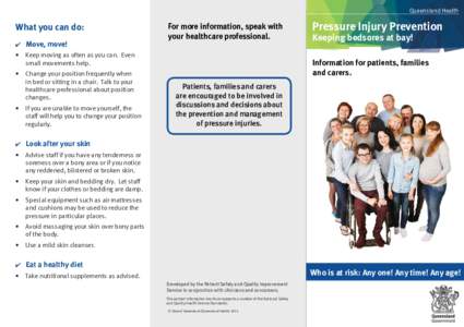 Pressure injury prevention - information for patients, families and carers brochure
