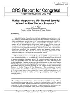 Order Code RS21619 September 15, 2003 CRS Report for Congress Received through the CRS Web