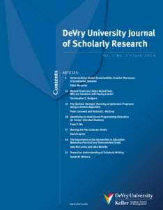 DeVry University Journal of Scholarly Research Contents Vol. 1 No. 1