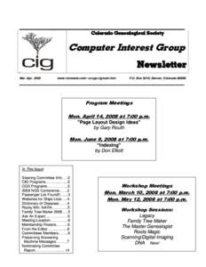 ______________________________________________________________________ Colorado Genealogical Society Computer Interest Group Newsletter Mar.-Apr. 2008