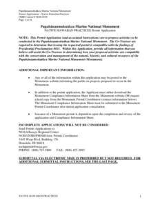 Papahānaumokuākea Marine National Monument Permit Application – Native Hawaiian Practices OMB Control # [removed]Page 1 of 16  Papahānaumokuākea Marine National Monument