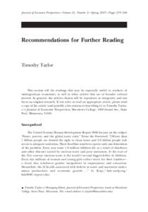 Recommendations for Further Reading (Spring 2007)