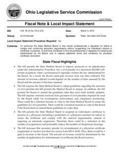 Ohio Legislative Service Commission Justin Pinsker Fiscal Note & Local Impact Statement Bill: