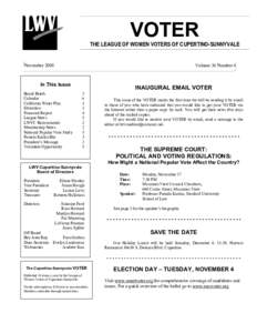 VOTER THE LEAGUE OF WOMEN VOTERS OF CUPERTINO-SUNNYVALE NovemberVolume 36 Number 4