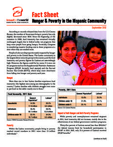Fact Sheet  Hunger & Poverty in the Hispanic Community September[removed]According to recently released data from the U.S. Census
