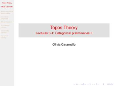 Topos Theory Olivia Caramello Basic categorical constructions Universal properties