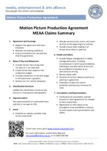 Motion Picture Production Agreement  Motion Picture Production Agreement MEAA Claims Summary 1.