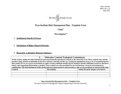 Wyss Institute RMPT doc v1.0 May 2015 Wyss Institute Risk Management Plan - Template Form “Title”