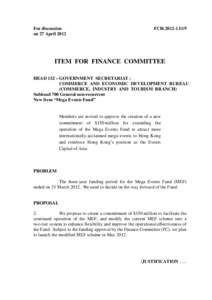 For discussion on 27 April 2012 FCR[removed]ITEM FOR FINANCE COMMITTEE
