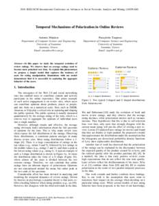 2016 IEEE/ACM International Conference on Advances in Social Networks Analysis and Mining (ASONAM)  Temporal Mechanisms of Polarization in Online Reviews Antonis Matakos  Panayiotis Tsaparas