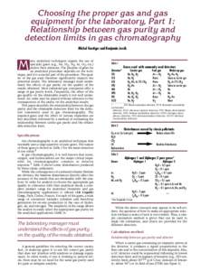 Choosing the proper gas and gas equipment for the laboratory, Part 1: Relationship between gas purity and detection limits in gas chromatography Michel Gastiger and Benjamin Jurcik any analytical techniques require the u