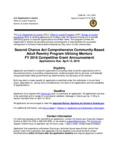 Second Chance Act Comprehensive Community-Based Adult Reentry Program Utilizing Mentors