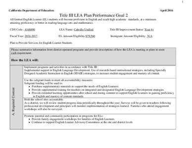LEA Plan Performance Goal 2 - Title III (CA Dept of Education)
