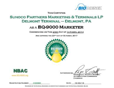 This Certifies  Sunoco Partners Marketing & Terminals LP Delmont Terminal – Delmont, PA AS A