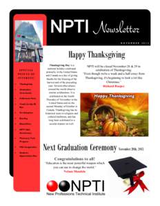 NPTI Newsletter N O V E M B E R[removed]Happy Thanksgiving
