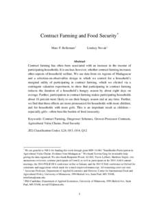 Contract Farming and Food Security* Marc F. Bellemare † Lindsey Novak ‡  Abstract