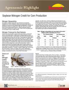    Soybean Nitrogen Credit for Corn Production   Nitrogen Stewardship  Accounting for available nitrogen (N) is very important for environmental stewardship and nutrient management. Being a good steward helps keep N