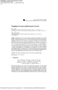 Population Genetics and Economic Growth Paul J. Zak; Kwang Woo Park Journal of Bioeconomics; 2002; 4, 1; ABI/INFORM Global pg. 1  Reproduced with permission of the copyright owner. Further reproduction prohibited without