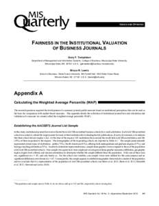 ISSUES AND OPINIONS  FAIRNESS IN THE INSTITUTIONAL VALUATION OF BUSINESS JOURNALS Gary F. Templeton Department of Management and Information Systems, College of Business, Mississippi State University,