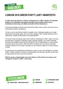     LONDON 2016 GREEN PARTY LGBT+ MANIFESTO    
