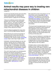 Animal results may pave way to treating rare mitochondrial diseases in children