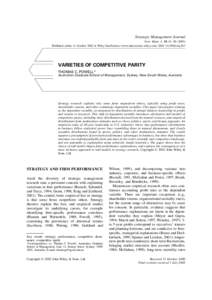 Strategic Management Journal Strat. Mgmt. J., 24: 61–Published online 11 October 2002 in Wiley InterScience (www.interscience.wiley.com). DOI: smj.283 VARIETIES OF COMPETITIVE PARITY THOMAS C. POWELL*
