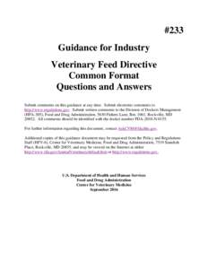 GFI #233 Veterinary Feed Directive Common Format Questions and Answers