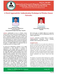 A Novel Approach for Authentication Technique in Wireless Sensor Networks D. Prasad Research Scholar, Annamalai University, Chidambaram,