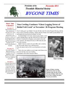 Newsletter of the  November 2011 Troutdale Historical Society
