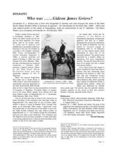 USI Vol61 No2 Jun10:USI Vol55 No4[removed]:31 PM Page 31  BIOGRAPHY Who was ……Gideon James Grieve? Lieutenant G. J. Grieve was a Scot who emigrated to Sydney and rose through the ranks of the New