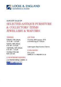 January Sale of  selected Antique Furniture & collectors’ items JEWELLERY & WATCHES Viewing
