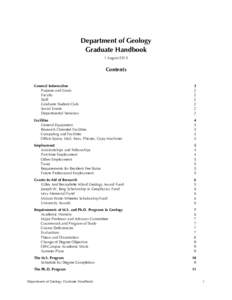 Department of Geology Graduate Handbook 1 August 2015 Contents General Information