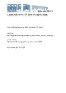 'Adelen udi Fyn, dens privilegier'  Historie/Jyske Samlinger, Bind Ny række, [removed])