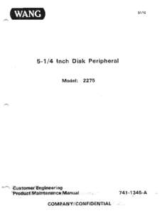 Wang 2275 Disk Peripheral Maintenance Manual