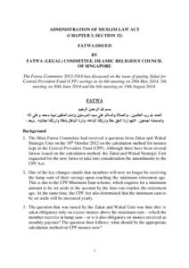 ADMINISTRATION OF MUSLIM LAW ACT (CHAPTER 3, SECTION 32) FATWA ISSUED BY FATWA (LEGAL) COMMITTEE, ISLAMIC RELIGIOUS COUNCIL OF SINGAPORE