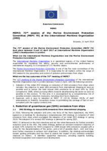 EUROPEAN COMMISSION MEMO MEMO: 72nd session of the Marine Environment Protection Committee (MEPC 70) at the International Maritime Organization (IMO)
