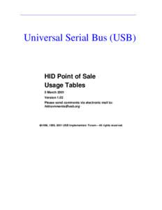 Universal Serial Bus (USB)  HID Point of Sale Usage Tables 5 March 2001 Version 1.02
