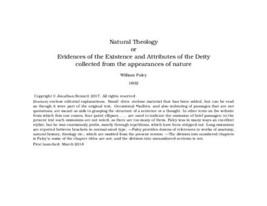 Natural Theology or Evidences of the Existence and Attributes of the Deity collected from the appearances of nature William Paley 1802