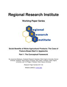 Regional Research Institute Working Paper Series Social Benefits of Niche Agricultural Products: The Case of Pasture-Based Beef in Appalachia Part 1: The Conceptual Framework