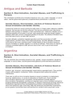 1 Custom Report Excerpts Antigua and Barbuda Section 6. Discrimination, Societal Abuses, and Trafficking in Persons