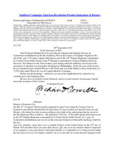 Southern Campaign American Revolution Pension Statements & Rosters Pension application of Richard Powell W8524 Transcribed by Will Graves Sarah