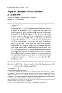 Critical Finance Review, 2015, 4: 157–171  Reply to “(Im)Possible Frontiers: A Comment” Thomas J. Brennan, Northwestern University Andrew W. Lo, MIT Sloan