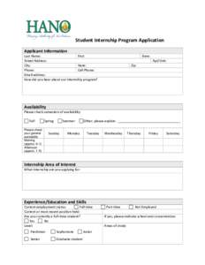 Student Internship Program Application Applicant Information Last Name: First: Street Address: City: