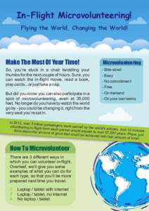 In-Flight Microvolunteering! Flying the World, Changing the World! Make The Most Of Your Time!  Microvolunteering