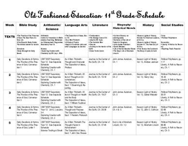 Old Fashioned Education 11 Grade Schedule th Week  Bible Study